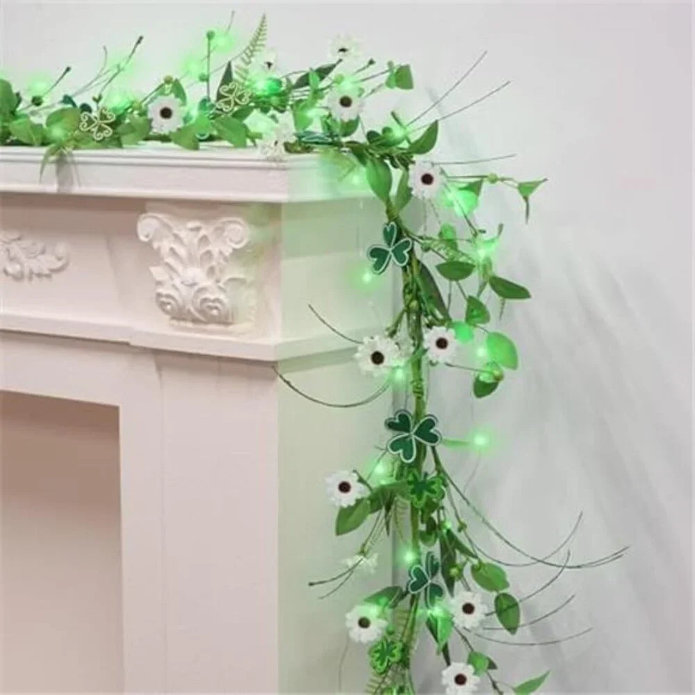 6 Ft St Patrick's Day Garland with Lights St Patricks Day Decorations, Shamrock